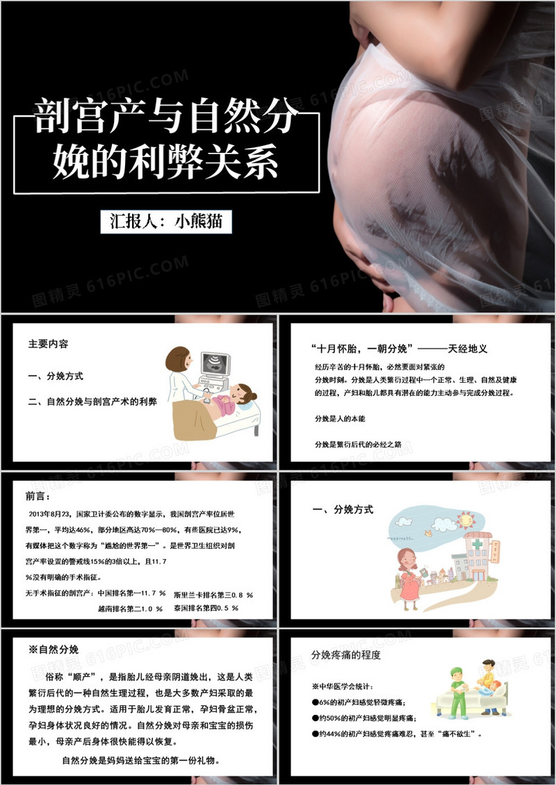 剖宫产与自然分娩的利弊关系PPT模板