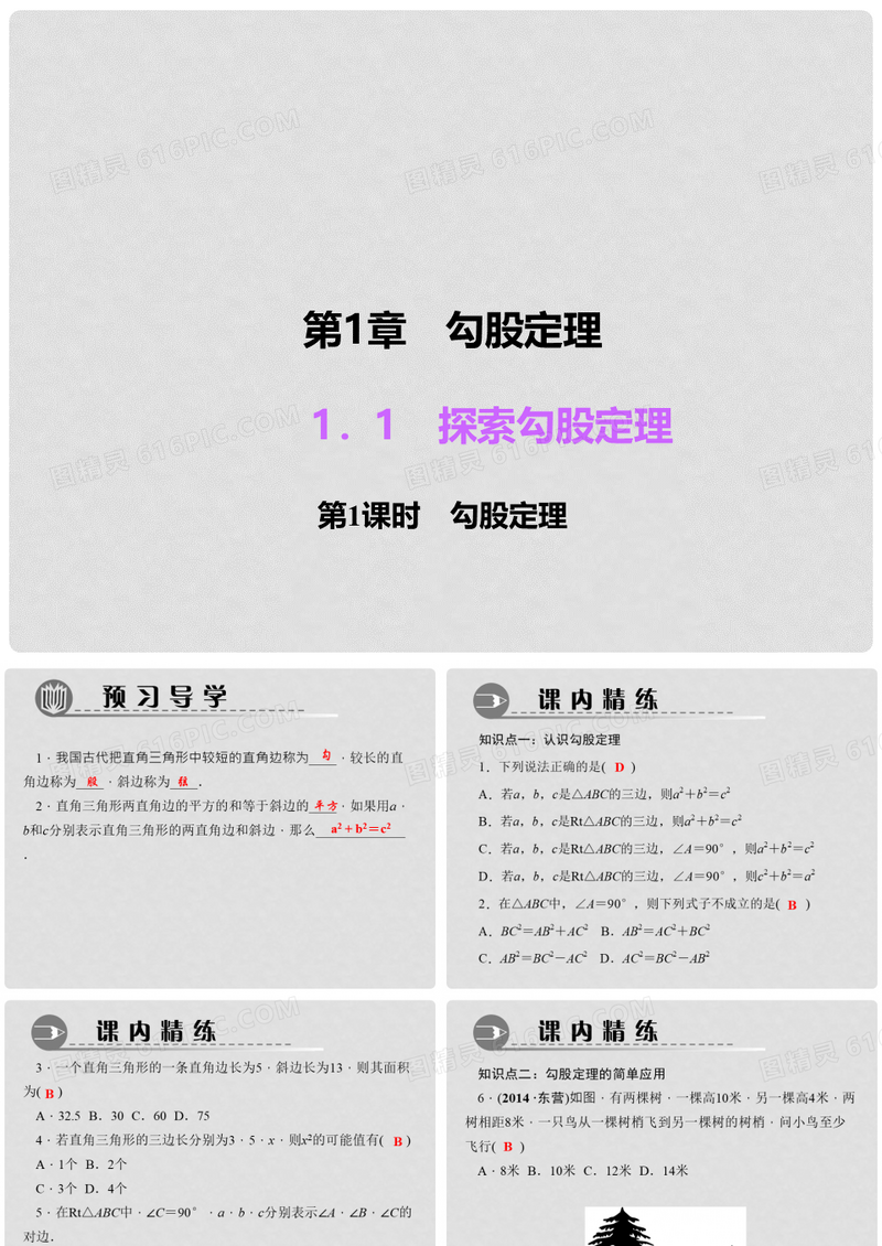 八年级数学上册 第1章《勾股定理》（第1课时）勾股定理课件 （新版）北师大版