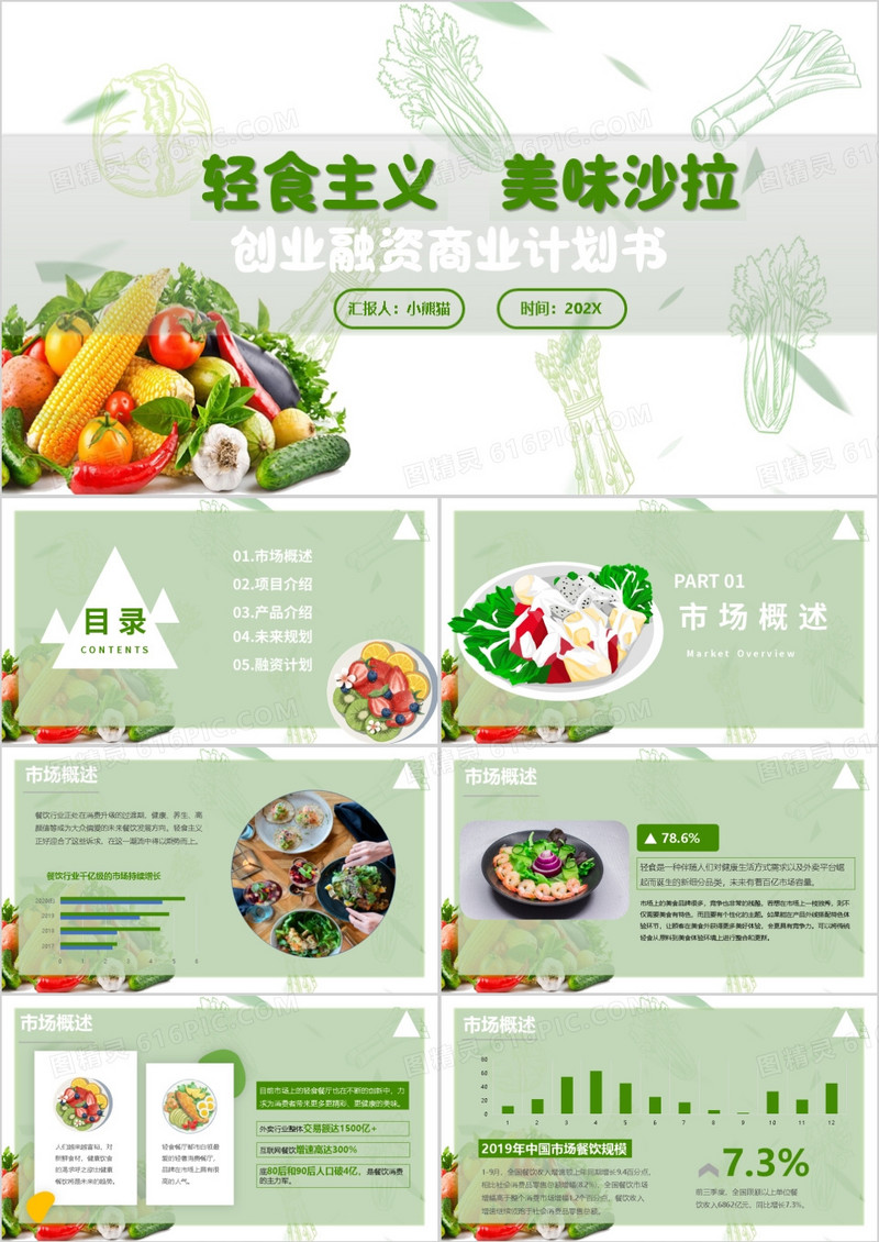 轻食主义美味沙拉商业计划书PPT模板