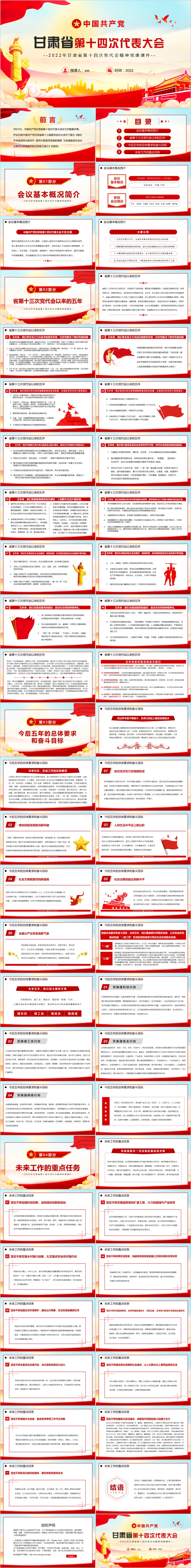 红色党政风甘肃省第十四次代表大会PPT模板