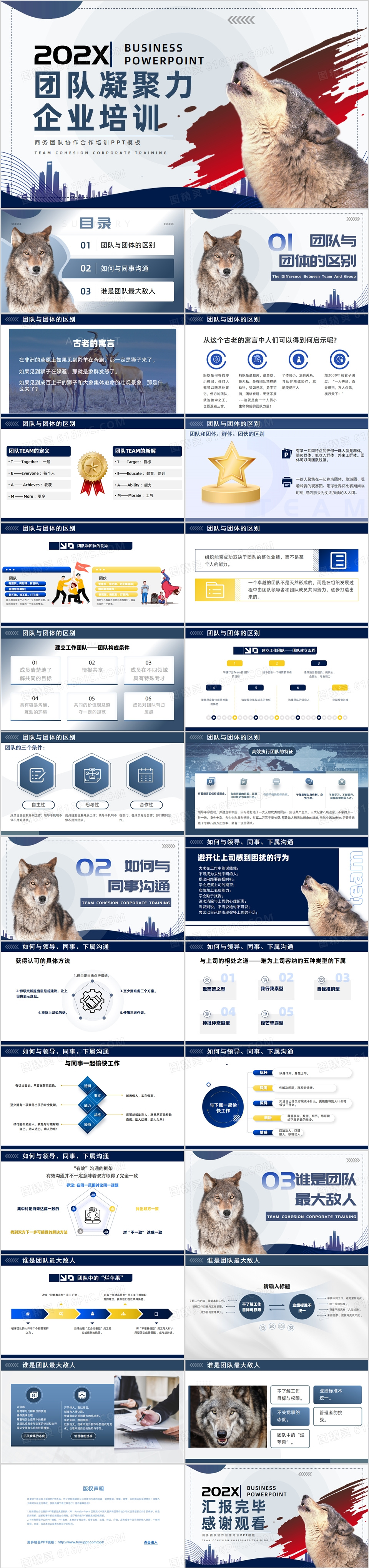 蓝色商务风团队凝聚力培训PPT模板