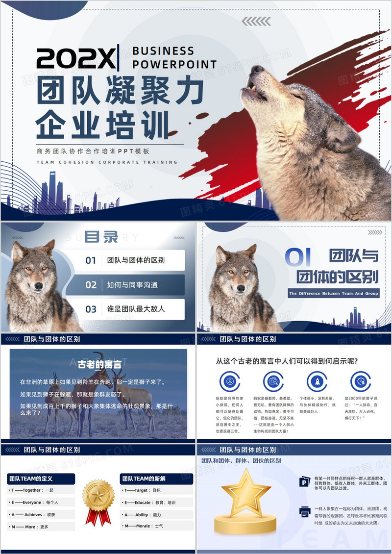蓝色商务风团队凝聚力培训PPT模板