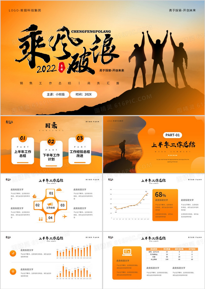 橙色商务风销售工作总结PPT通用模板
