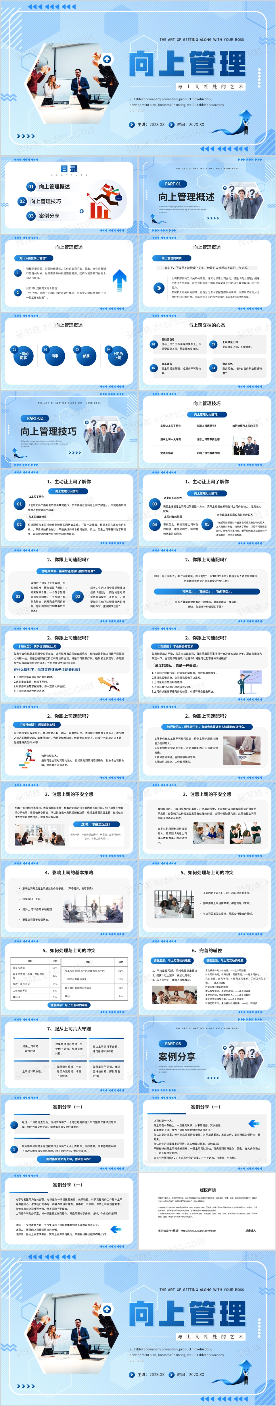 蓝色简约风向上管理企业培训PPT模板