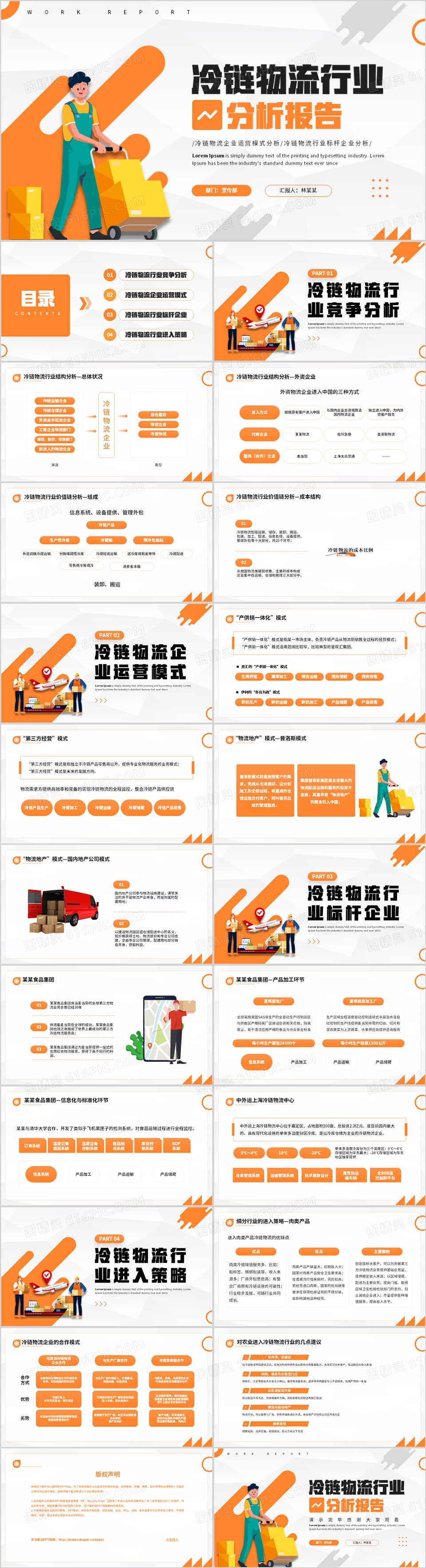 橙色插画风冷链物流行业分析报告PPT模板