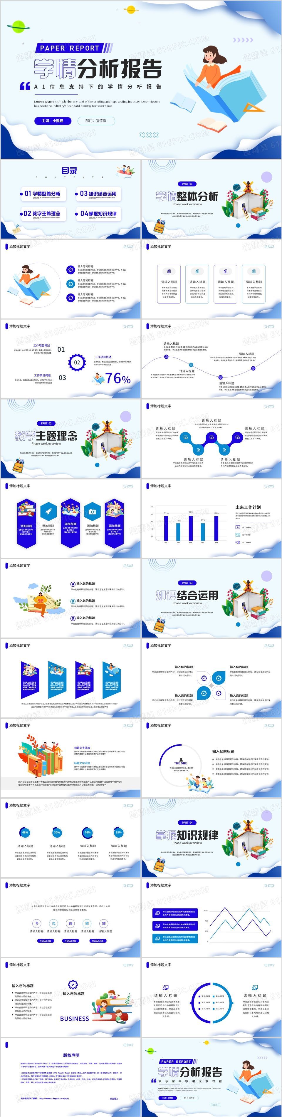 蓝色插画风学情分析报告PPT通用模板