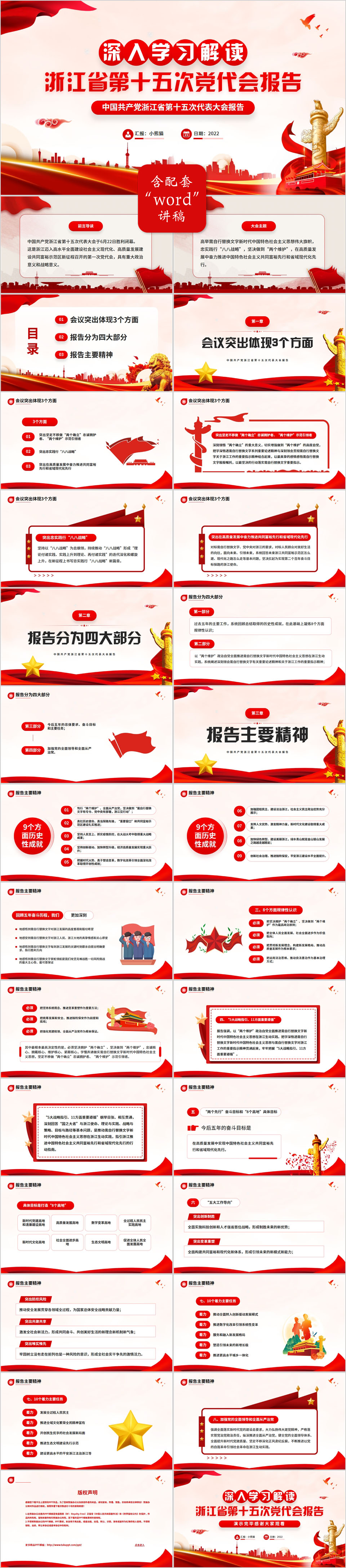 红色党政浙江省第十五次代表大会报告PPT模板