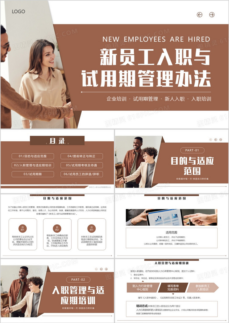棕色新员工入职与试用期管理办法PPT模板