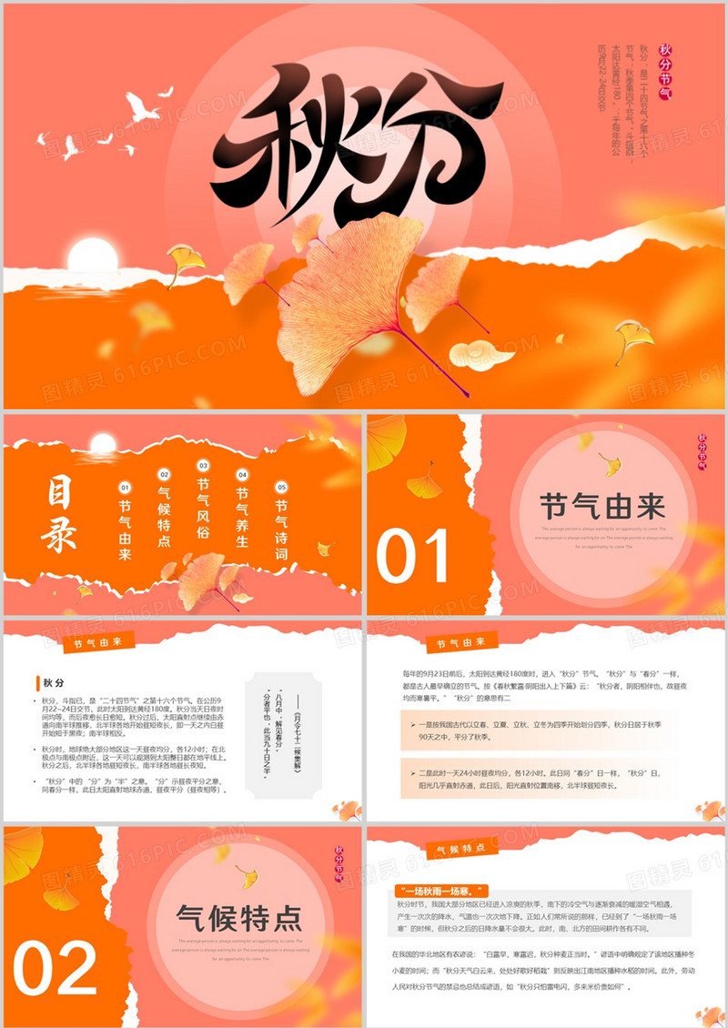 橙色简约风传统二十四节气之秋分PPT模板