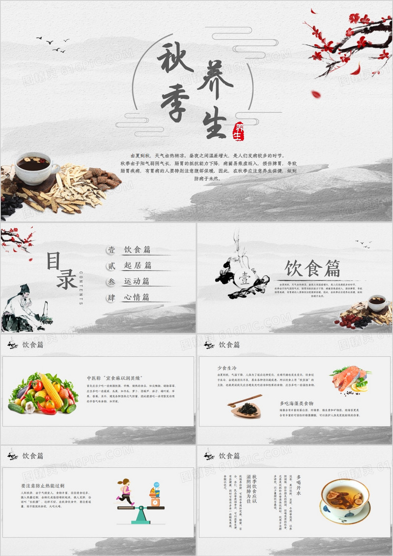 灰色中国风秋季养生宣传PPT模板