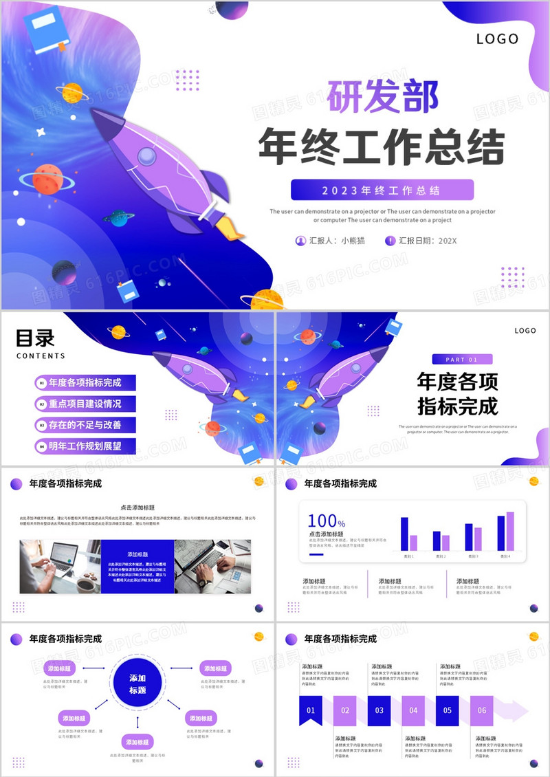 蓝紫渐变简约风研发部年终工作总结PPT模板