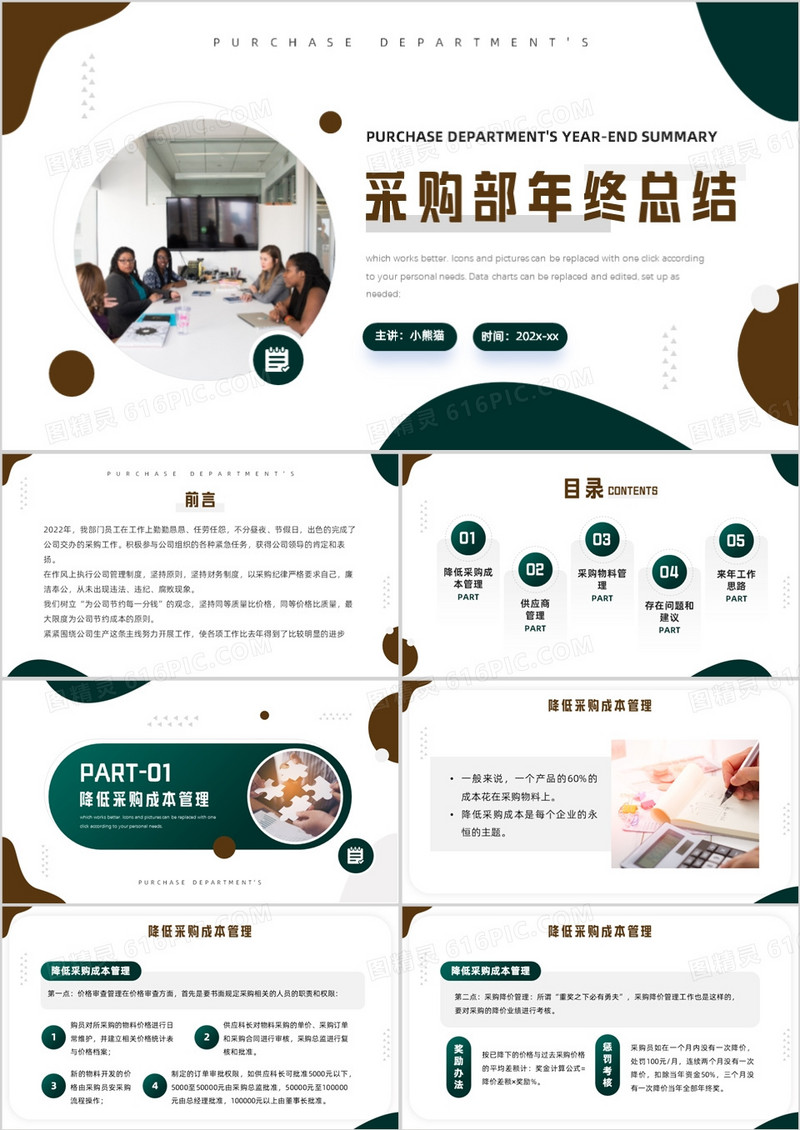 绿色简约风采购部年终总结报告PPT模板