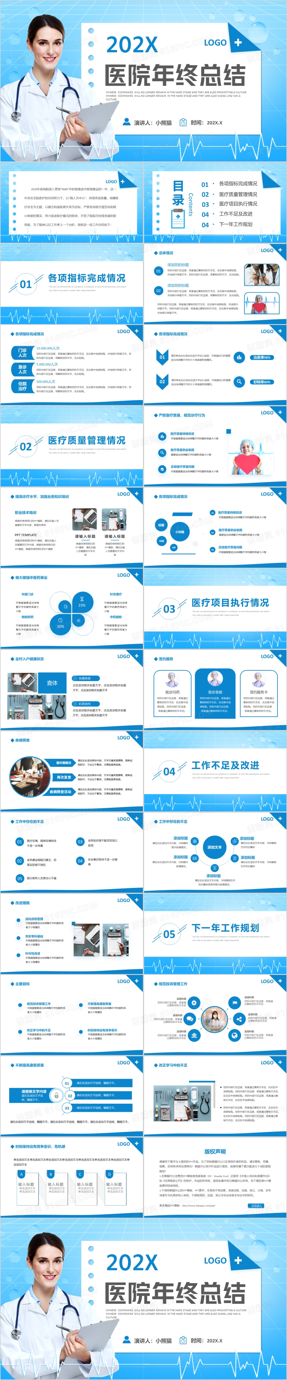 蓝色简约风医院年终总结PPT通用模板