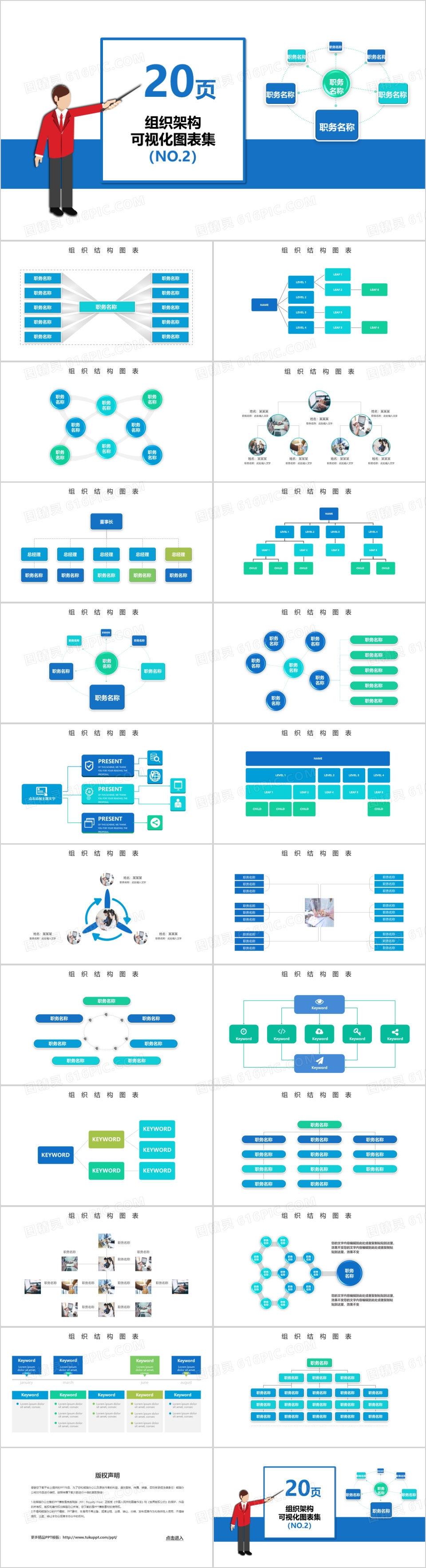 20页企业组织架构可视化图表集PPT模板