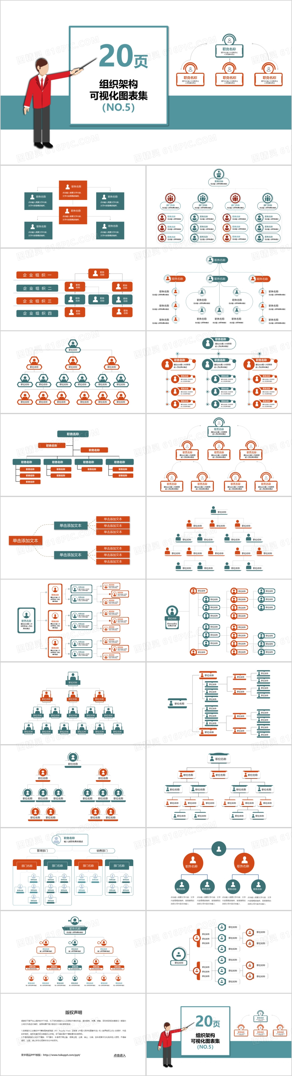 20页企业组织架构可视化图表集PPT模板