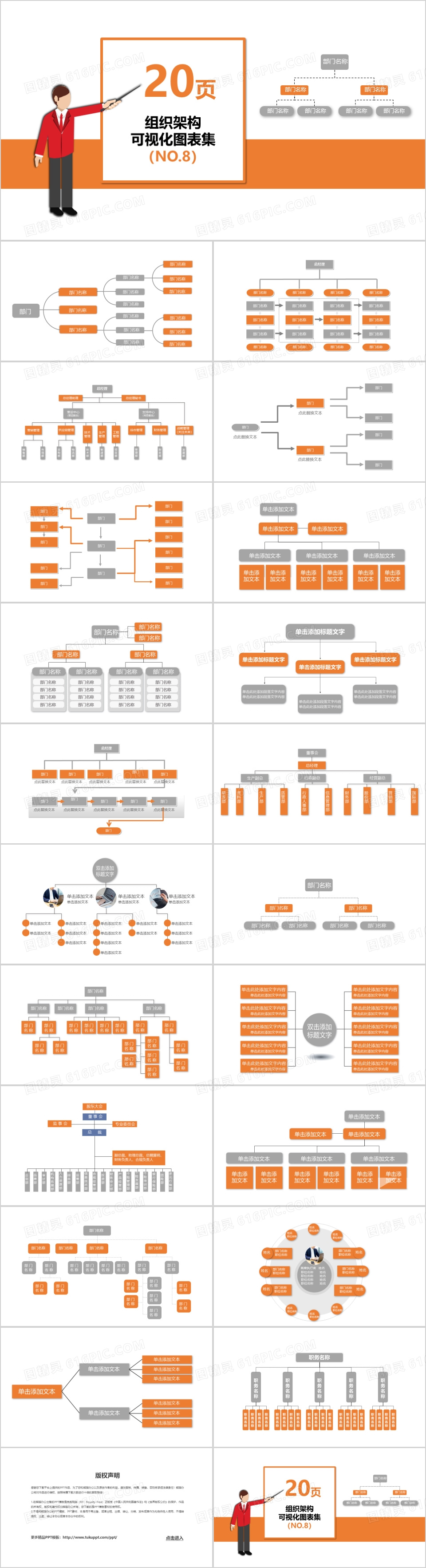 20页企业组织架构可视化图表集PPT模板