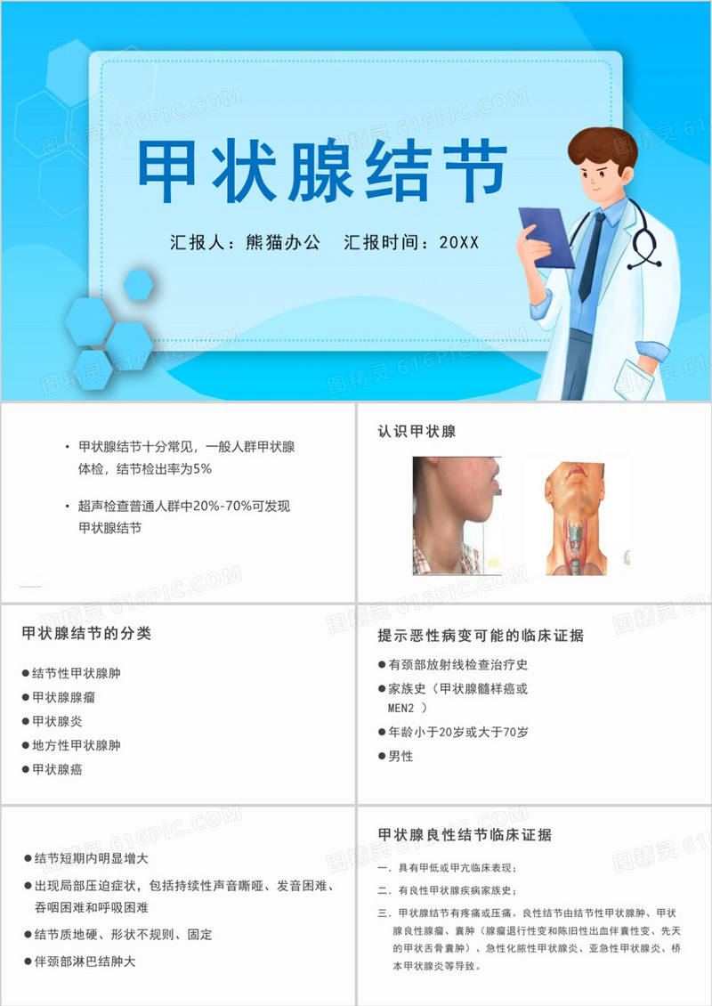 蓝色甲状腺结节介绍PPT模板
