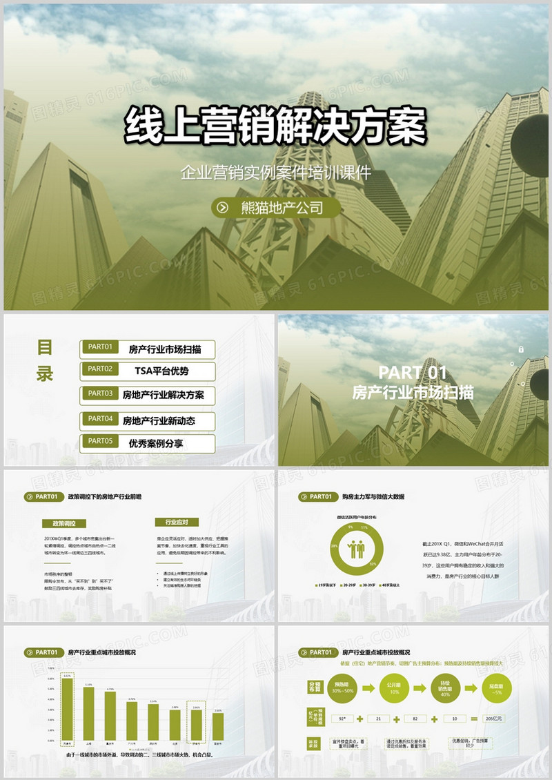 绿色房地产线上营销解决方案PPT模板