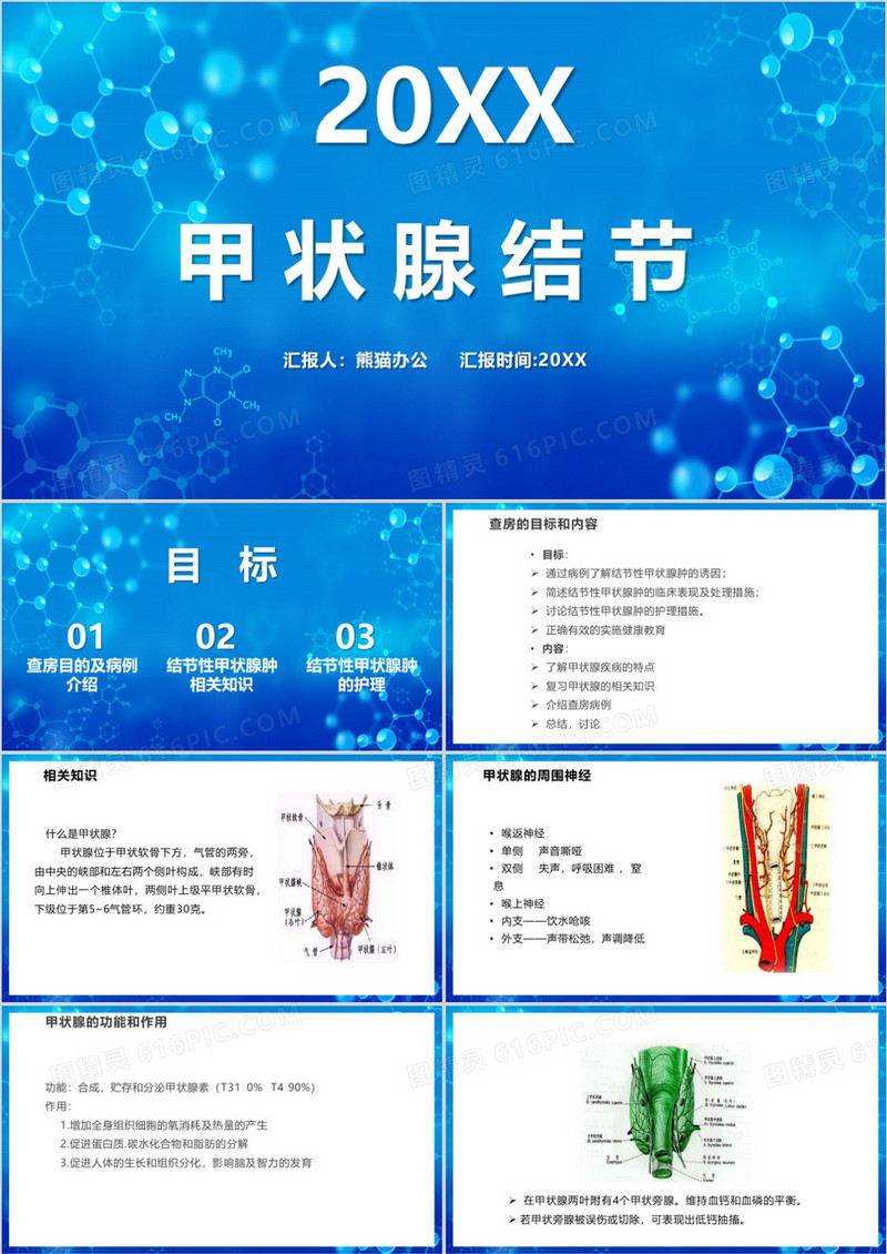 蓝色甲状腺结节介绍PPT模板