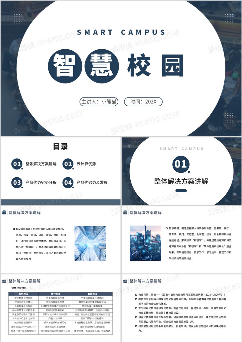 蓝色简约风智慧校园PPT模板
