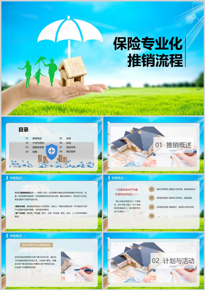 蓝色商务风保险专业化推销流程PPT模板