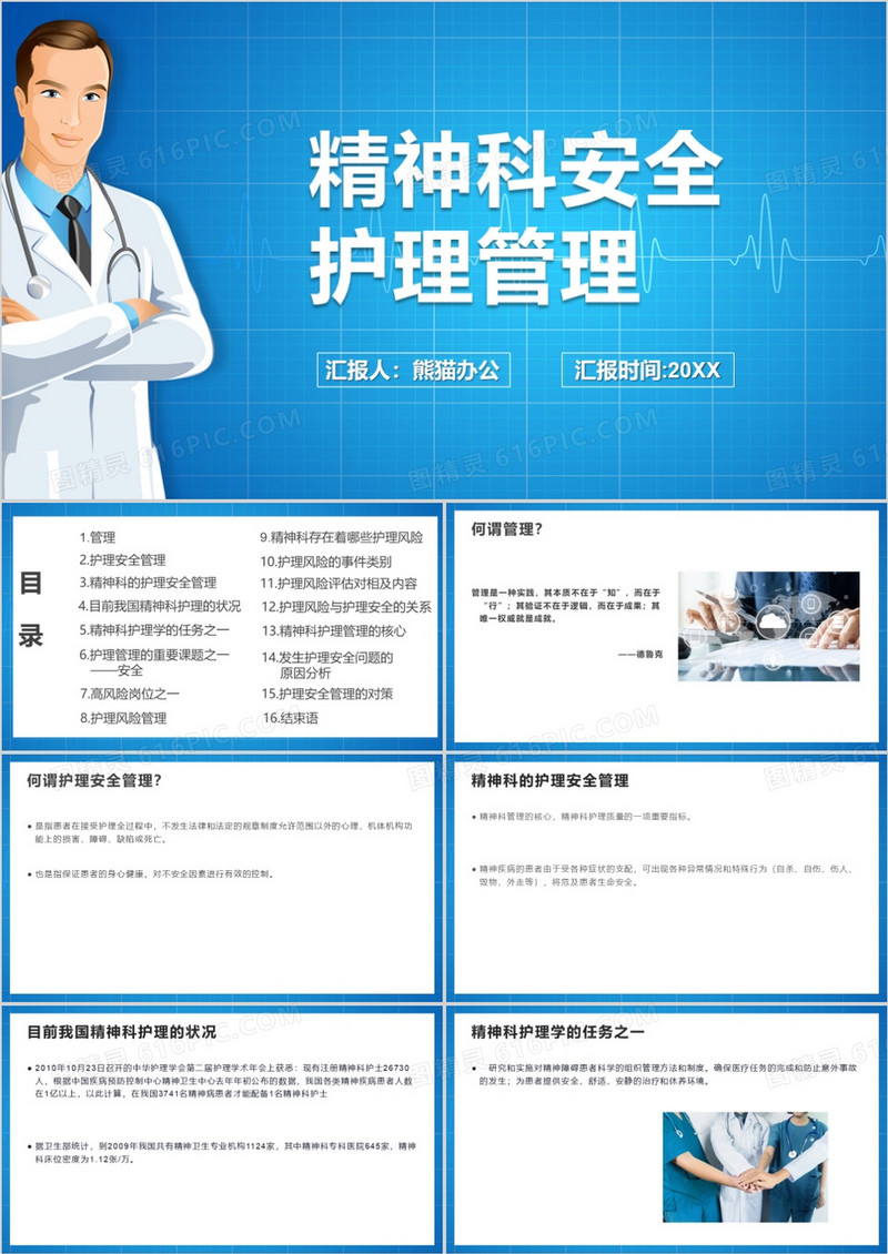医疗护理精神科安全护理管理PPT模板