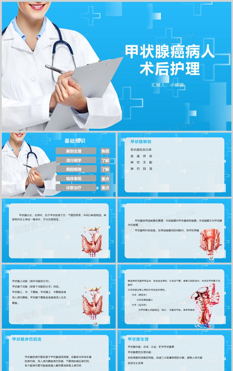 简约风甲状腺癌病人术后护理PPT模板