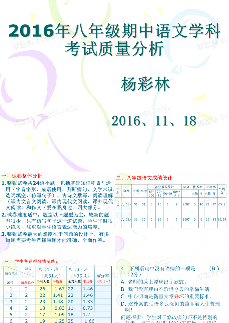 八年级语文学科期中考试质量分析
