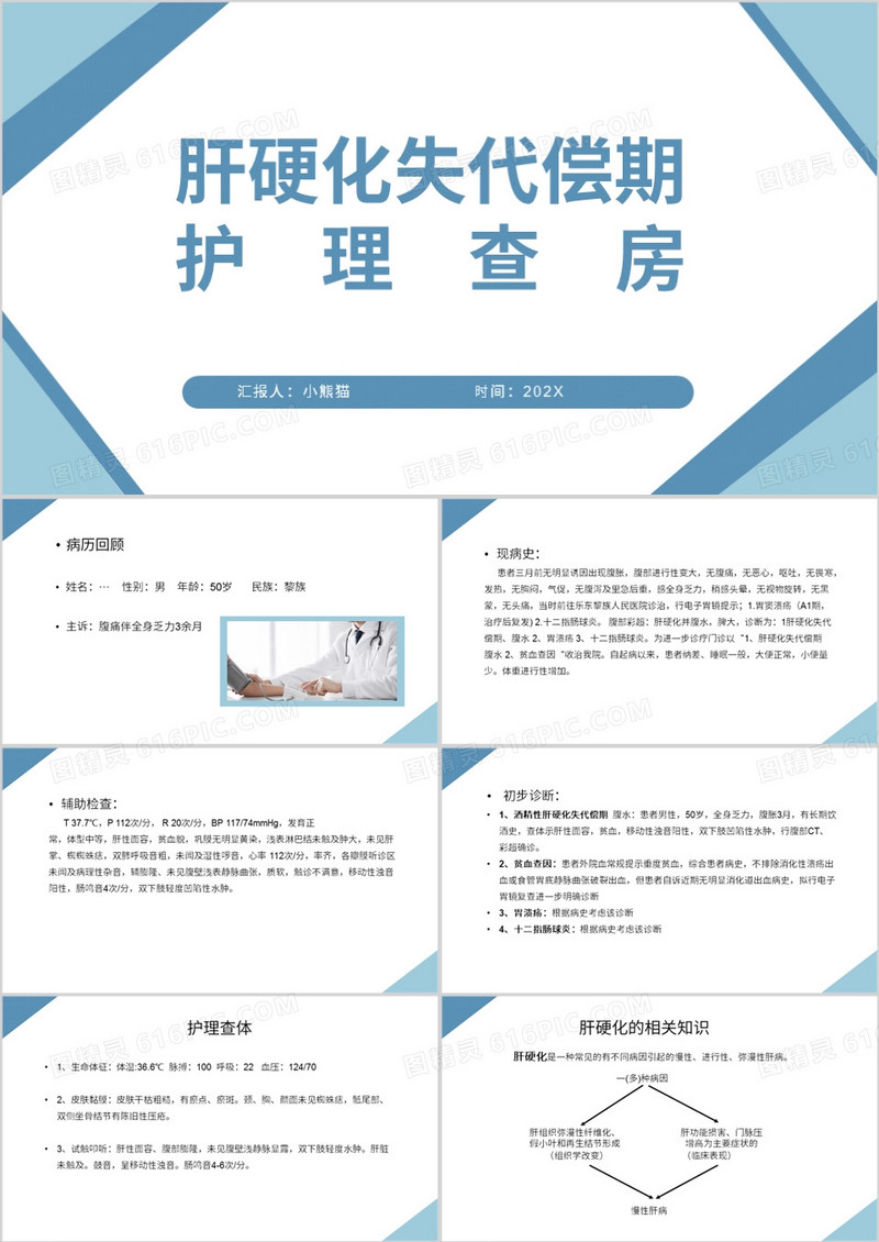 简约风肝硬化患者护理查房PPT模板