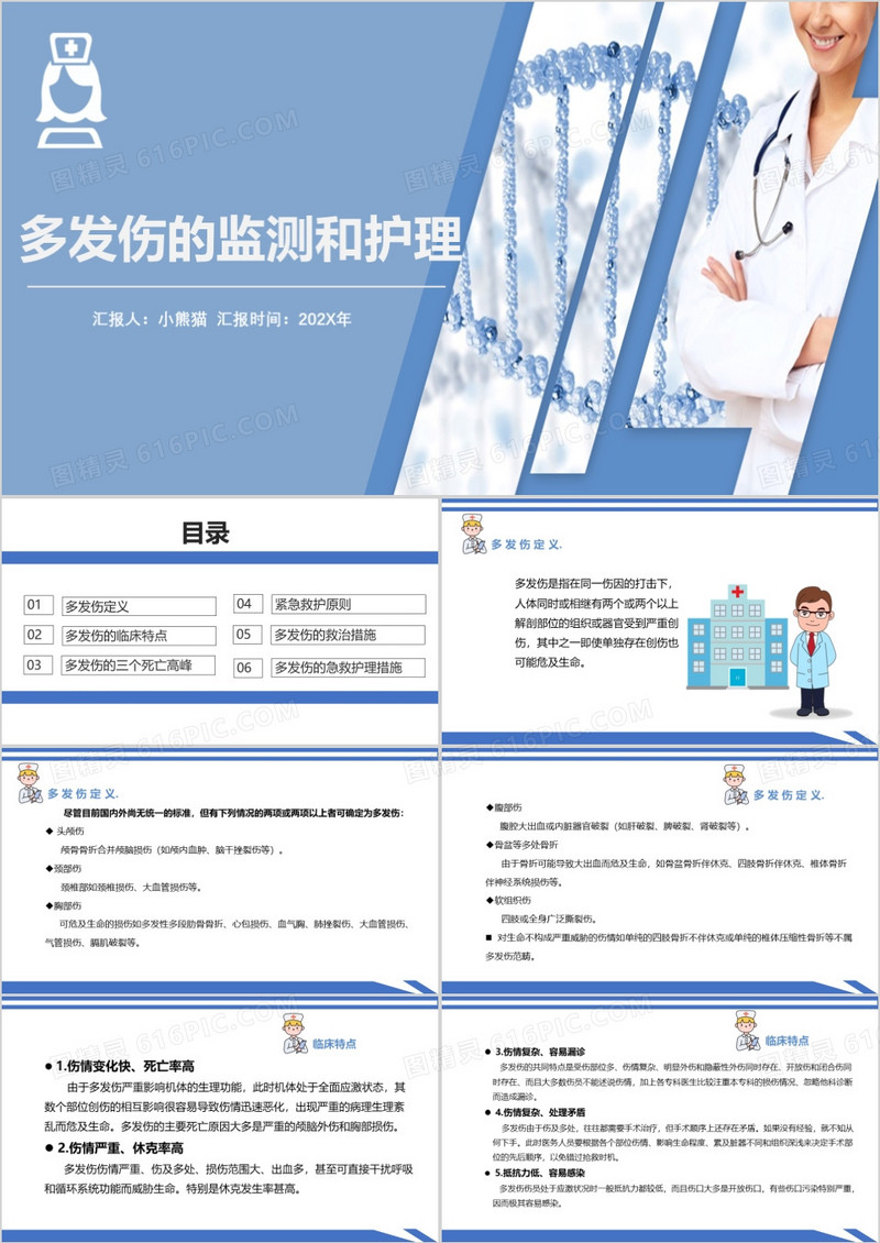 多发伤护理查房医疗汇报说课PPT模版