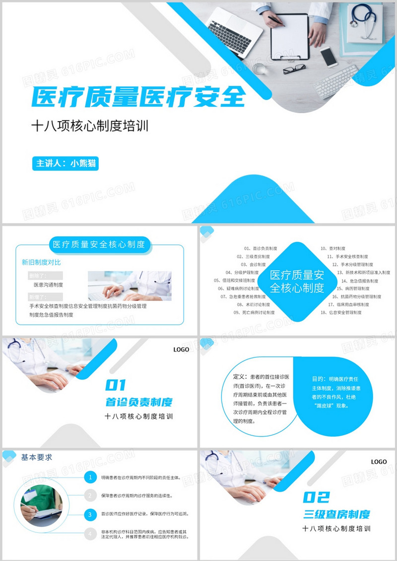 医疗风医疗质量医疗安全十八项核心制度PPT模板