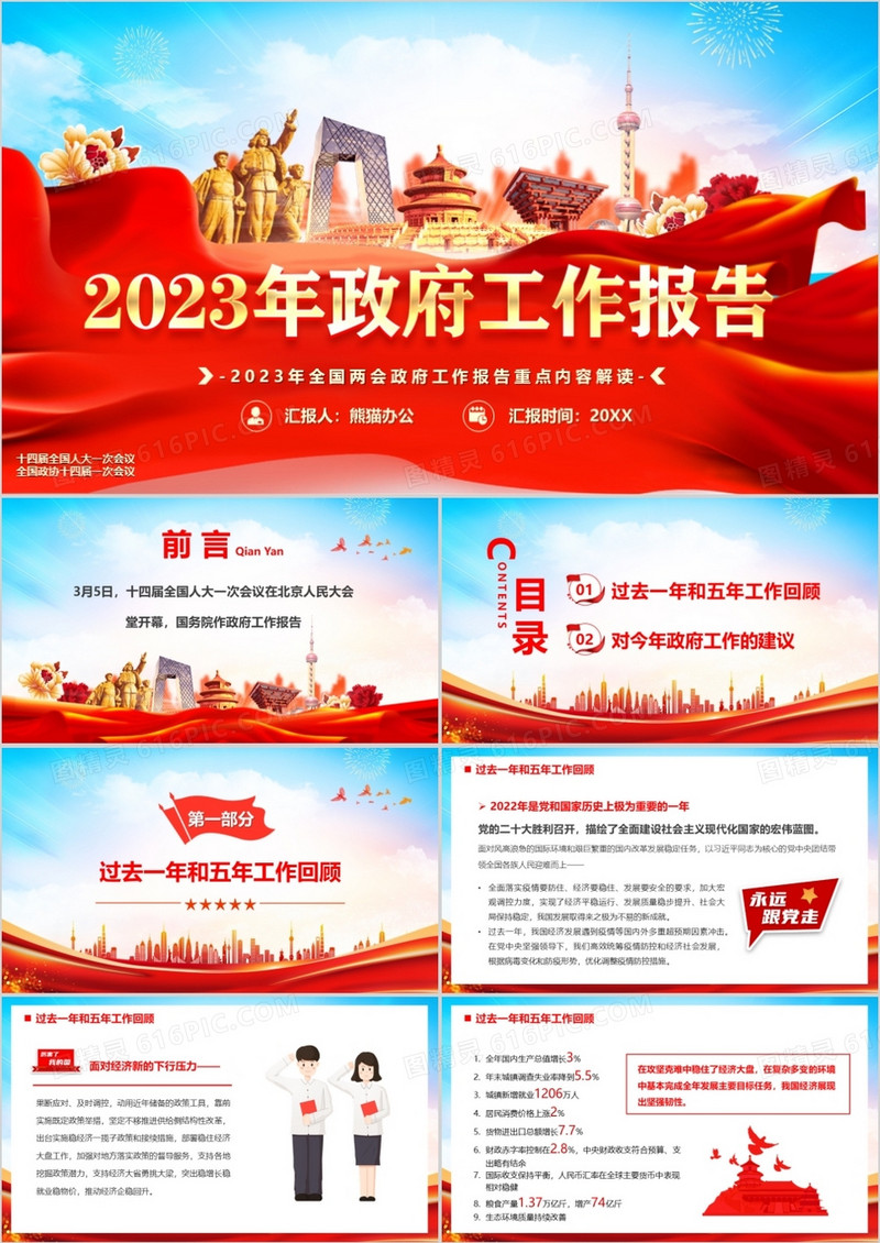 2023政府两会工作报告模板ppt