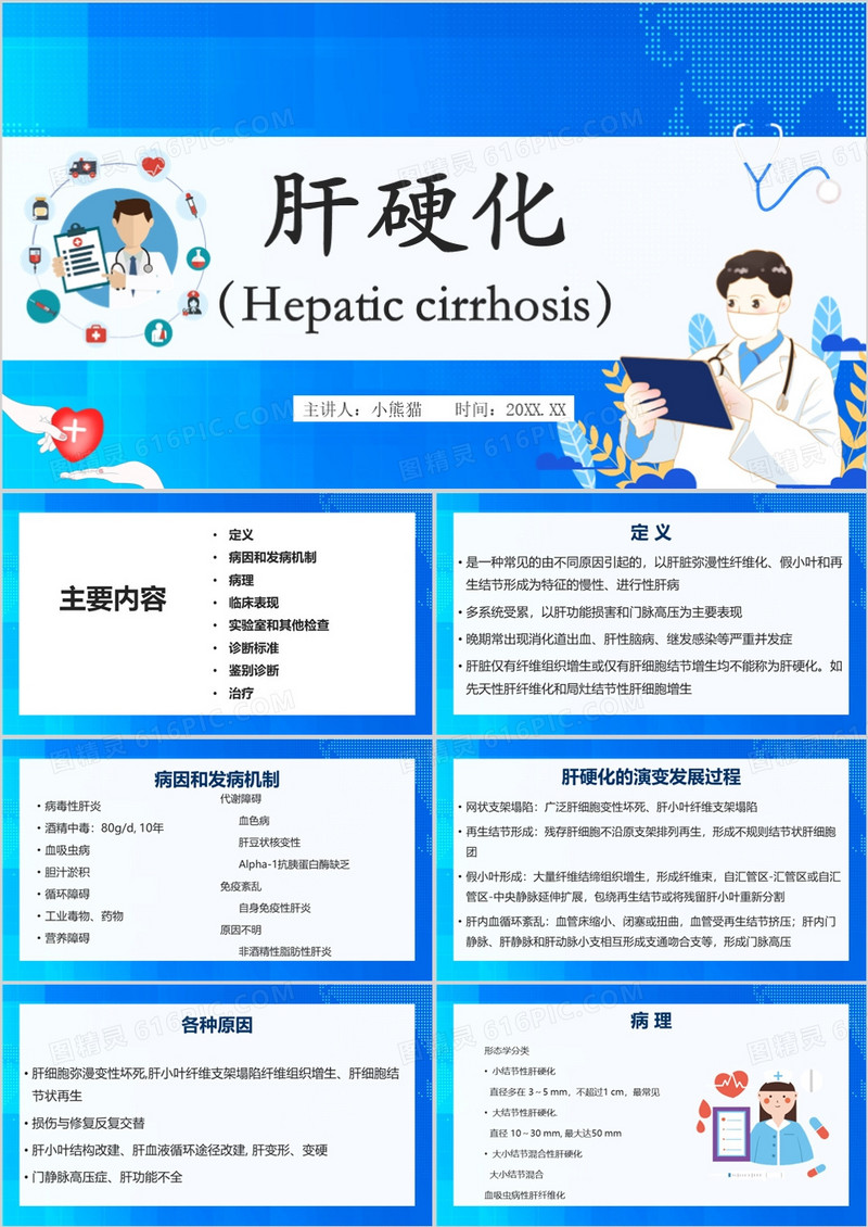 插画风肝硬化患者护理查房PPT模板