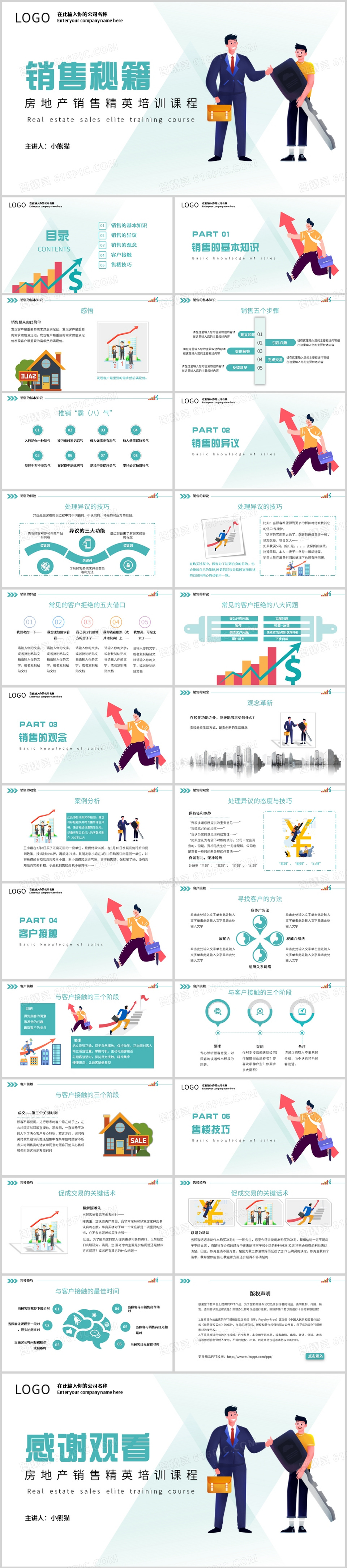 绿色商务风销售培训秘籍PPT模板
