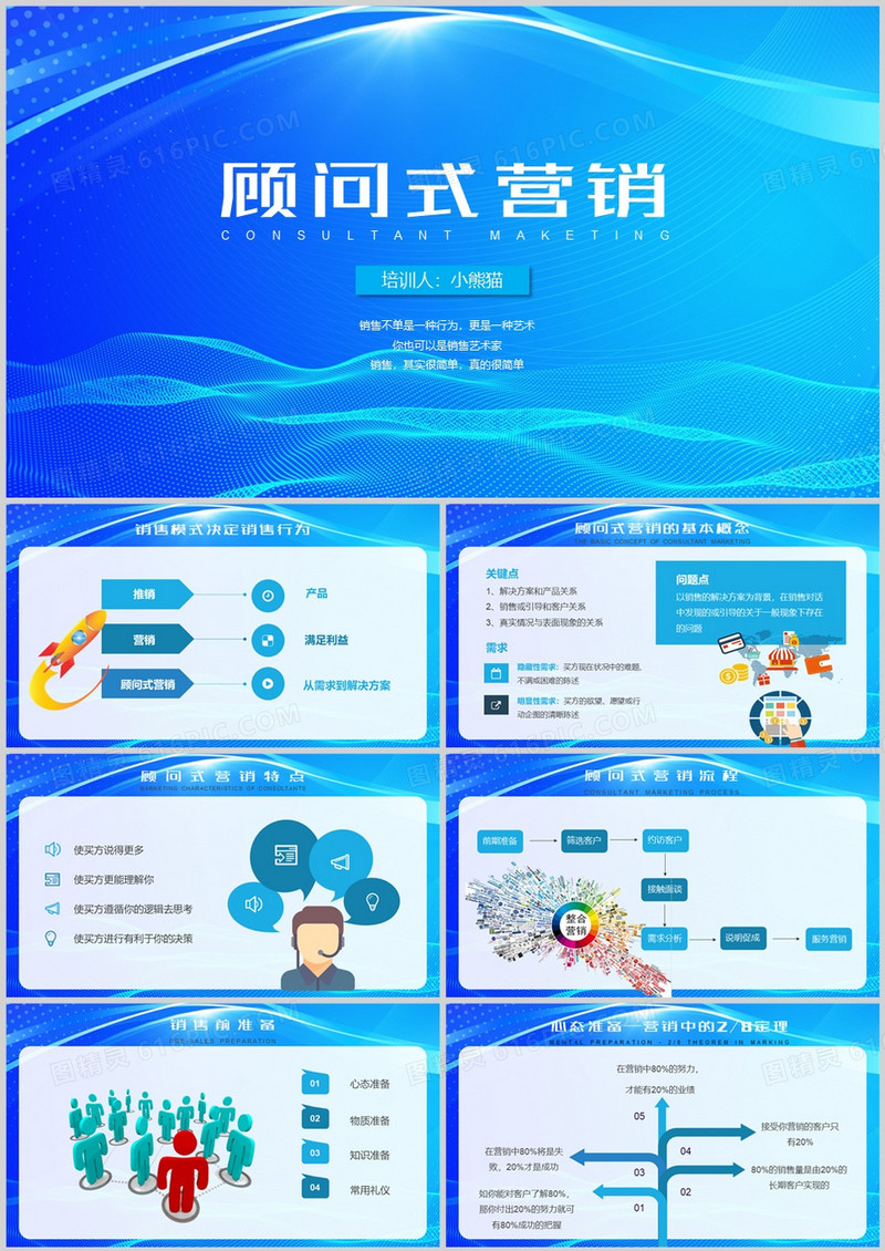 卡通蓝色商务通用顾问式营销培训课件PPT模板