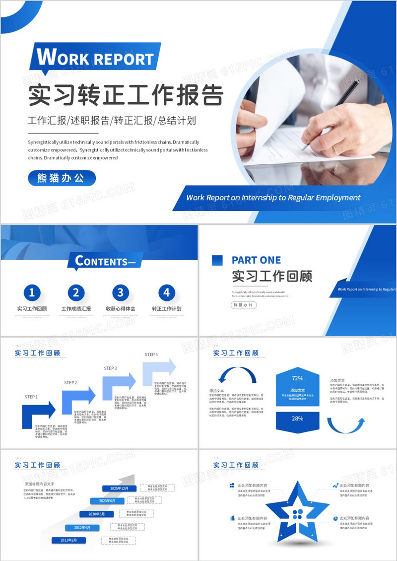 蓝色商务风实习转正工作报告PPT模板