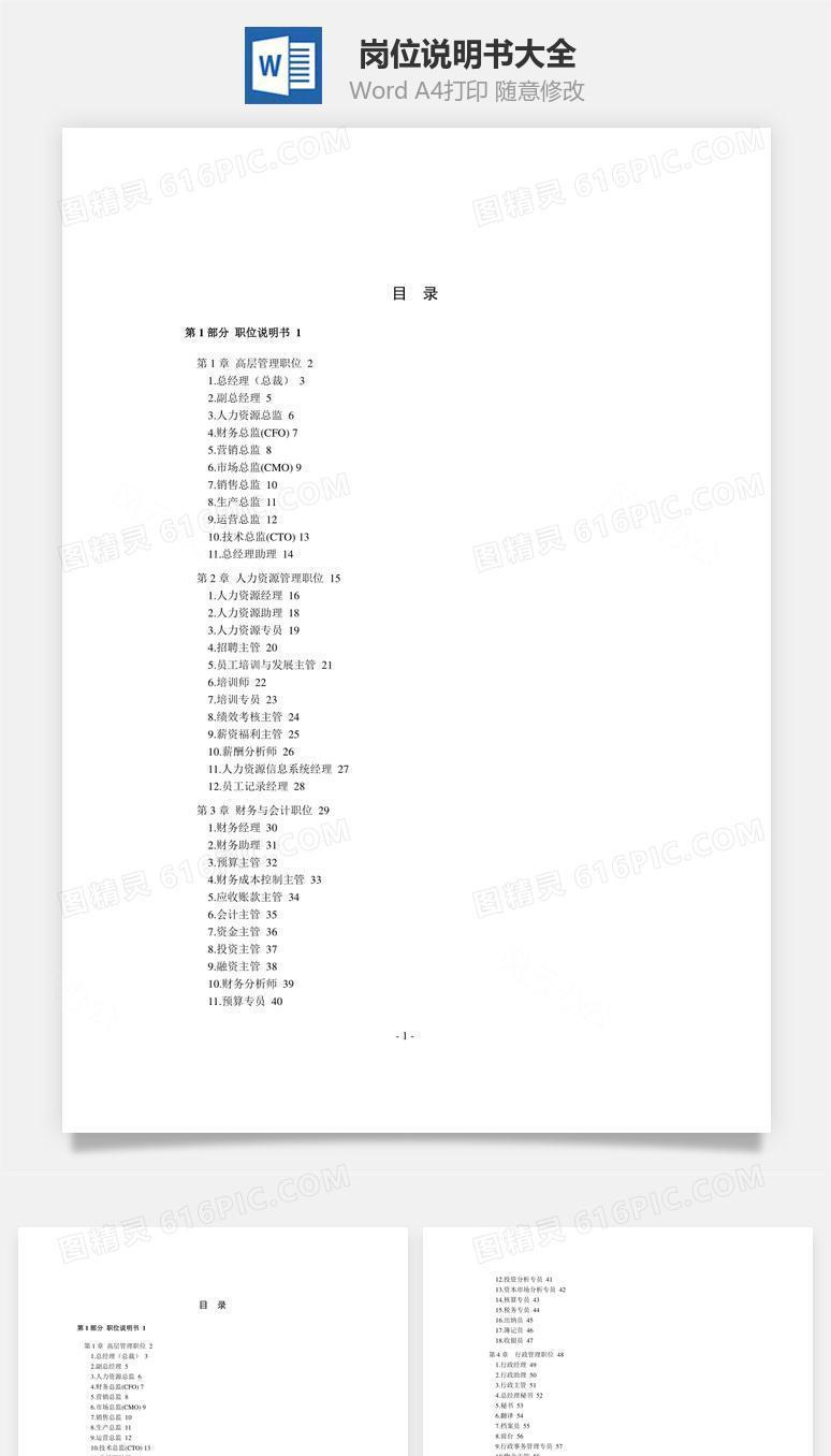 岗位说明书大全Word文档