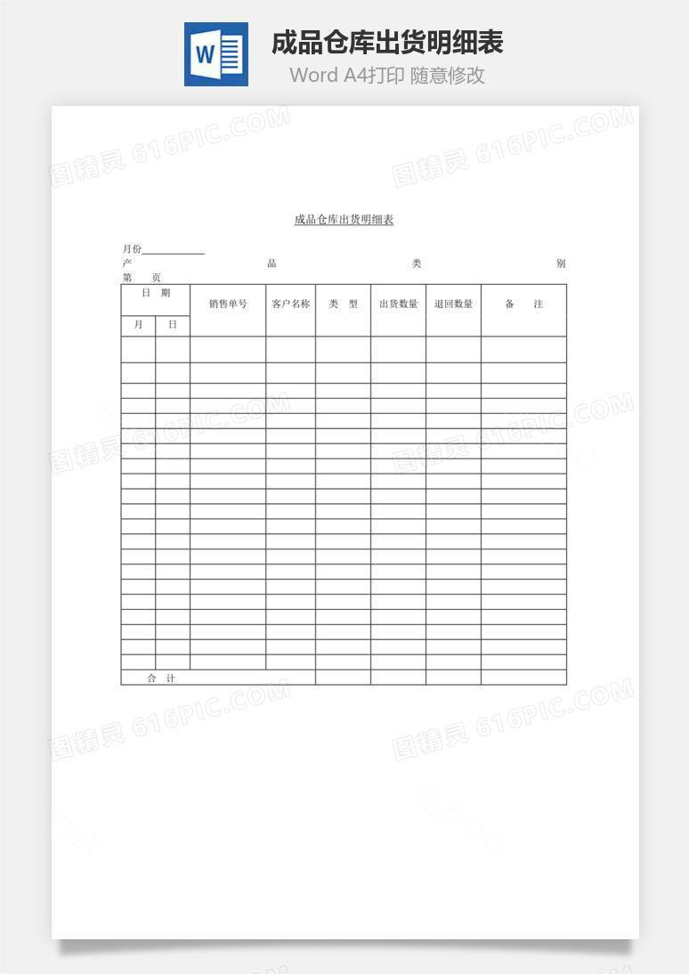 成品仓库出货明细表Word文档