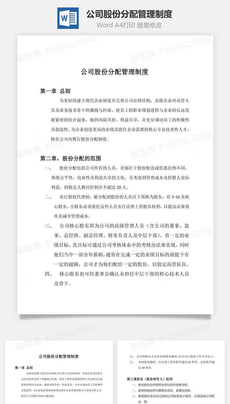 公司股份分配管理制度Word文档