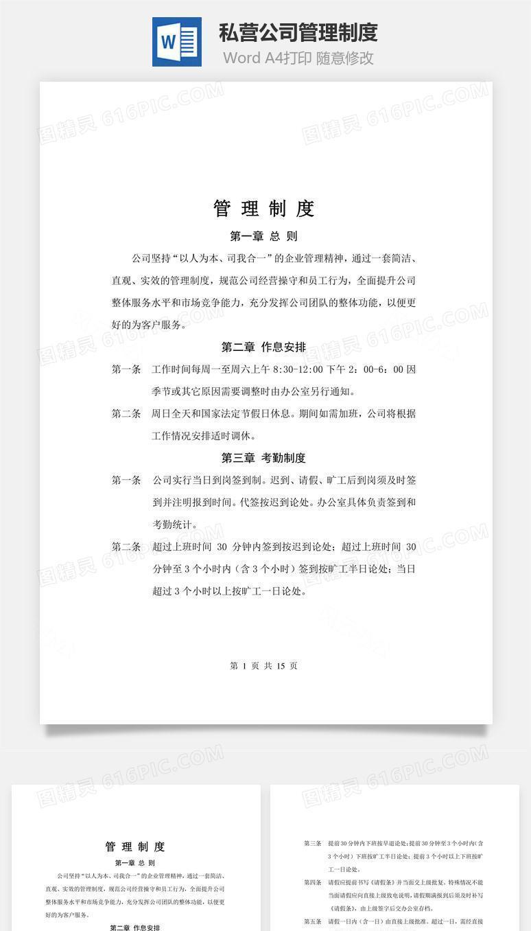 私营公司管理制度Word文档