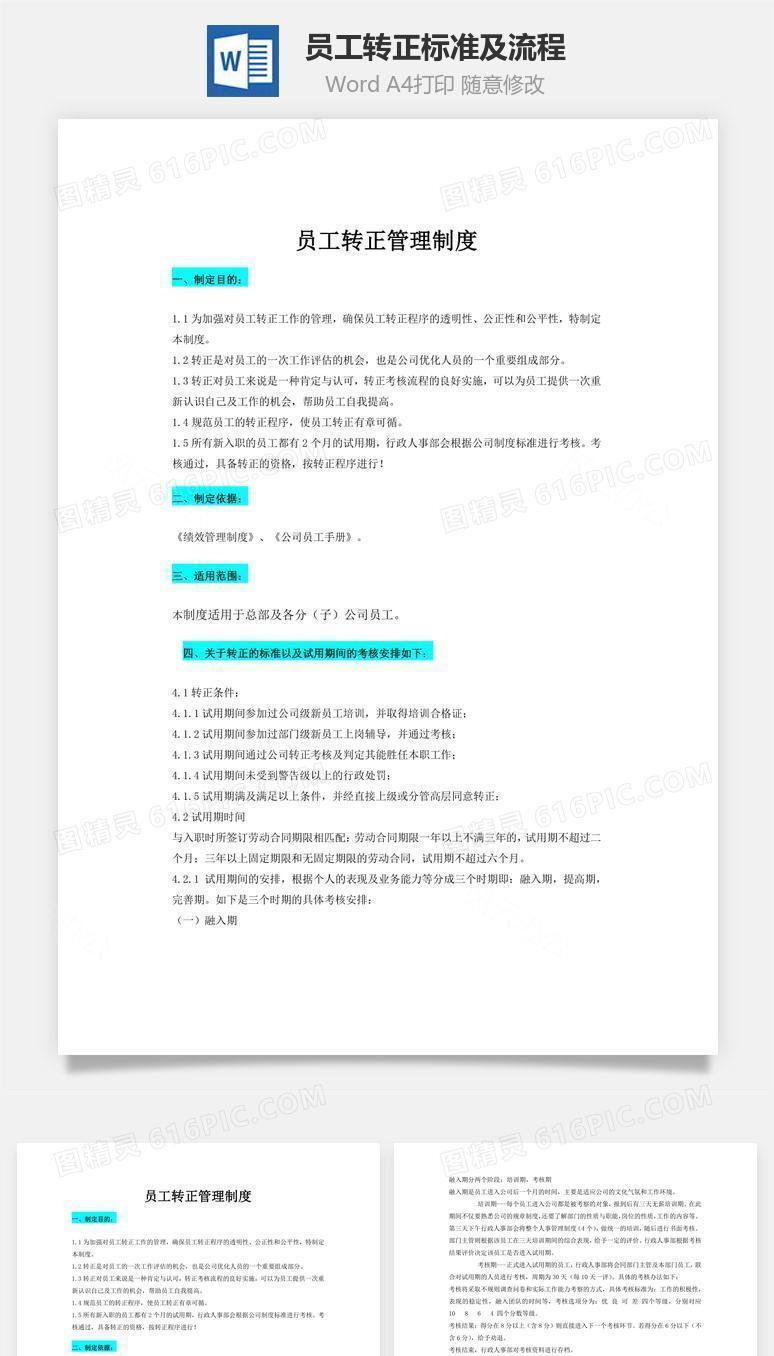 员工转正标准及流程Word文档