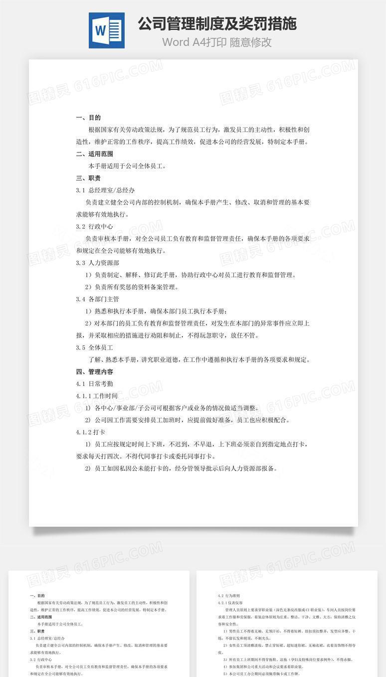 公司管理制度及奖罚措施Word文档