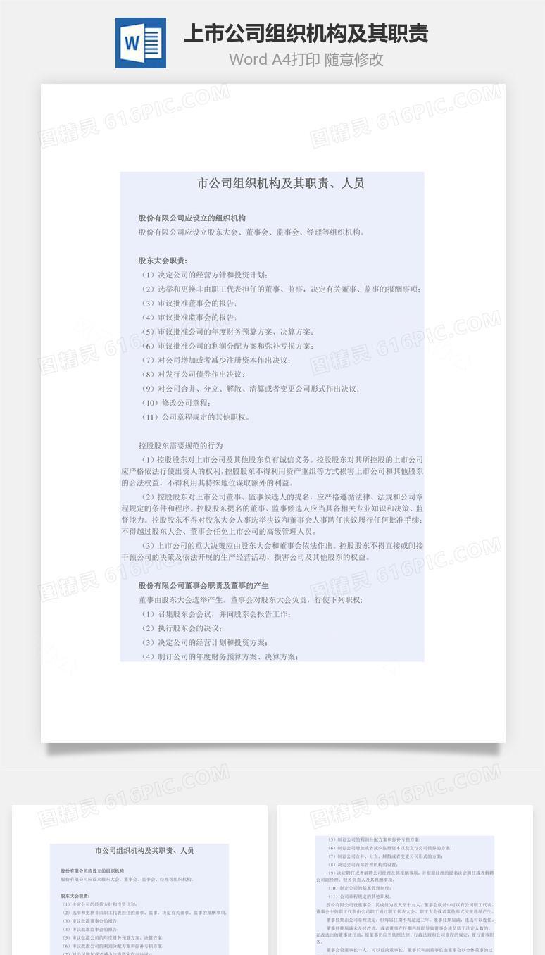 上市公司组织机构及其职责Word文档