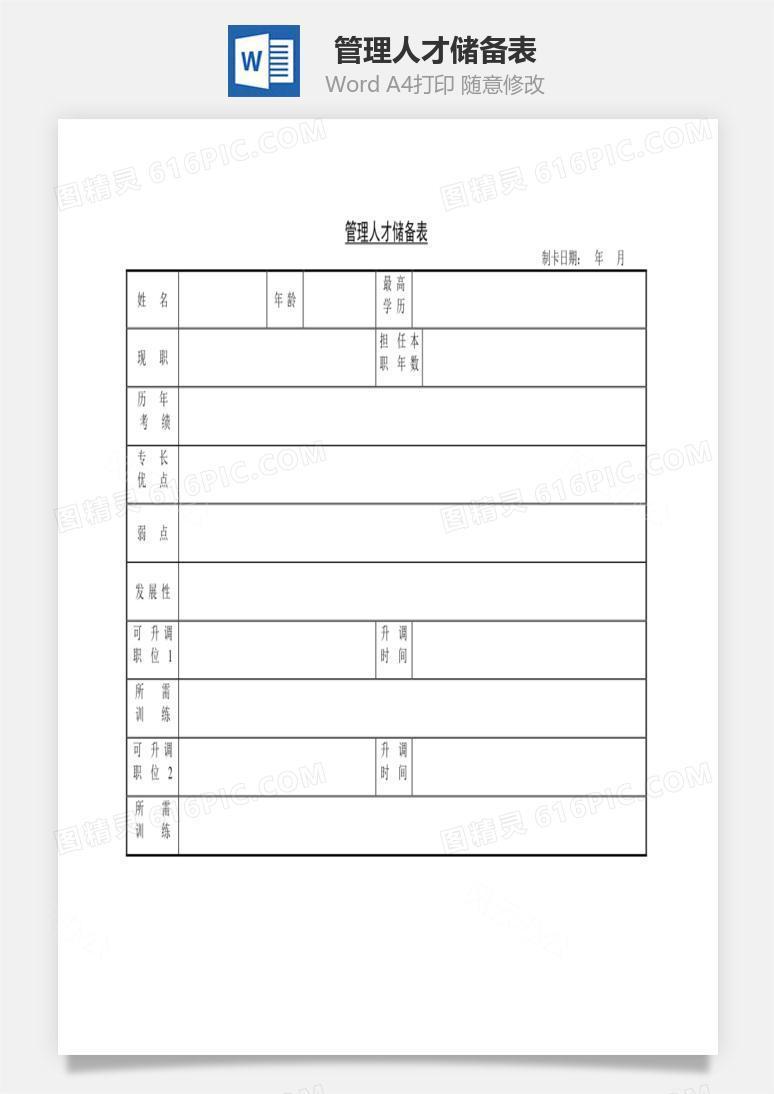 管理人才储备表Word文档