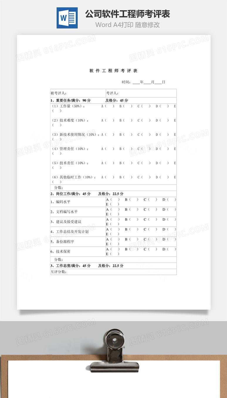 公司软件工程师考评表