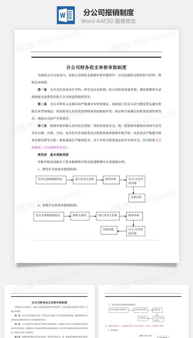 分公司报销制度Word文档