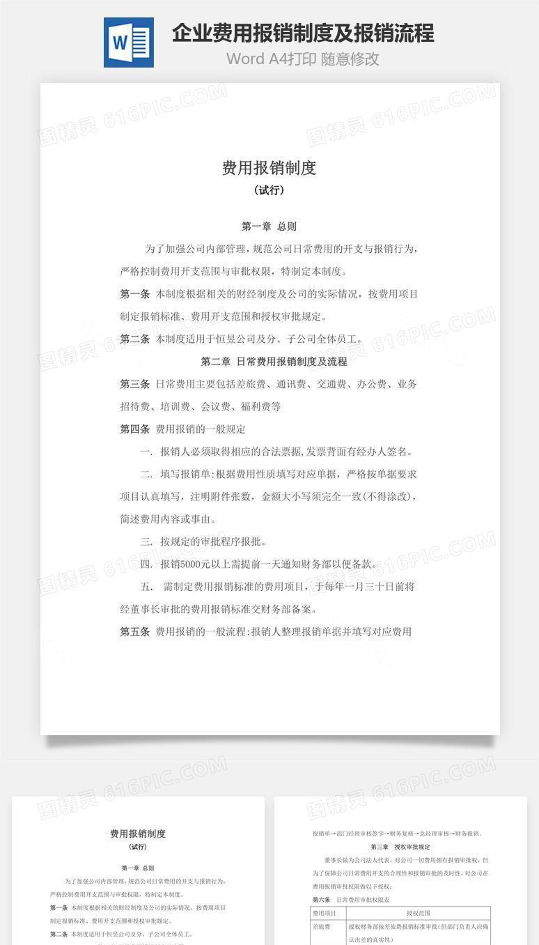 企业费用报销制度及报销流程Word文档