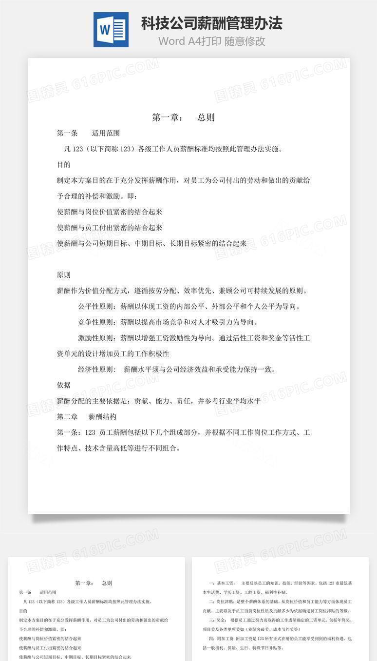 科技公司薪酬管理办法Word文档