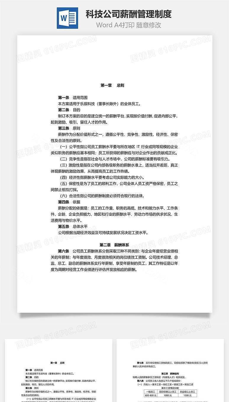 科技公司薪酬管理制度Word文档
