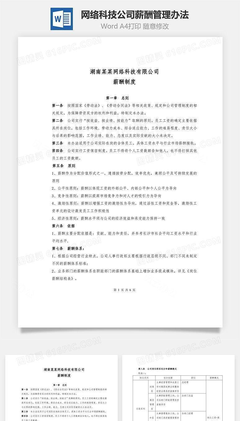 网络科技公司薪酬管理办法Word文档